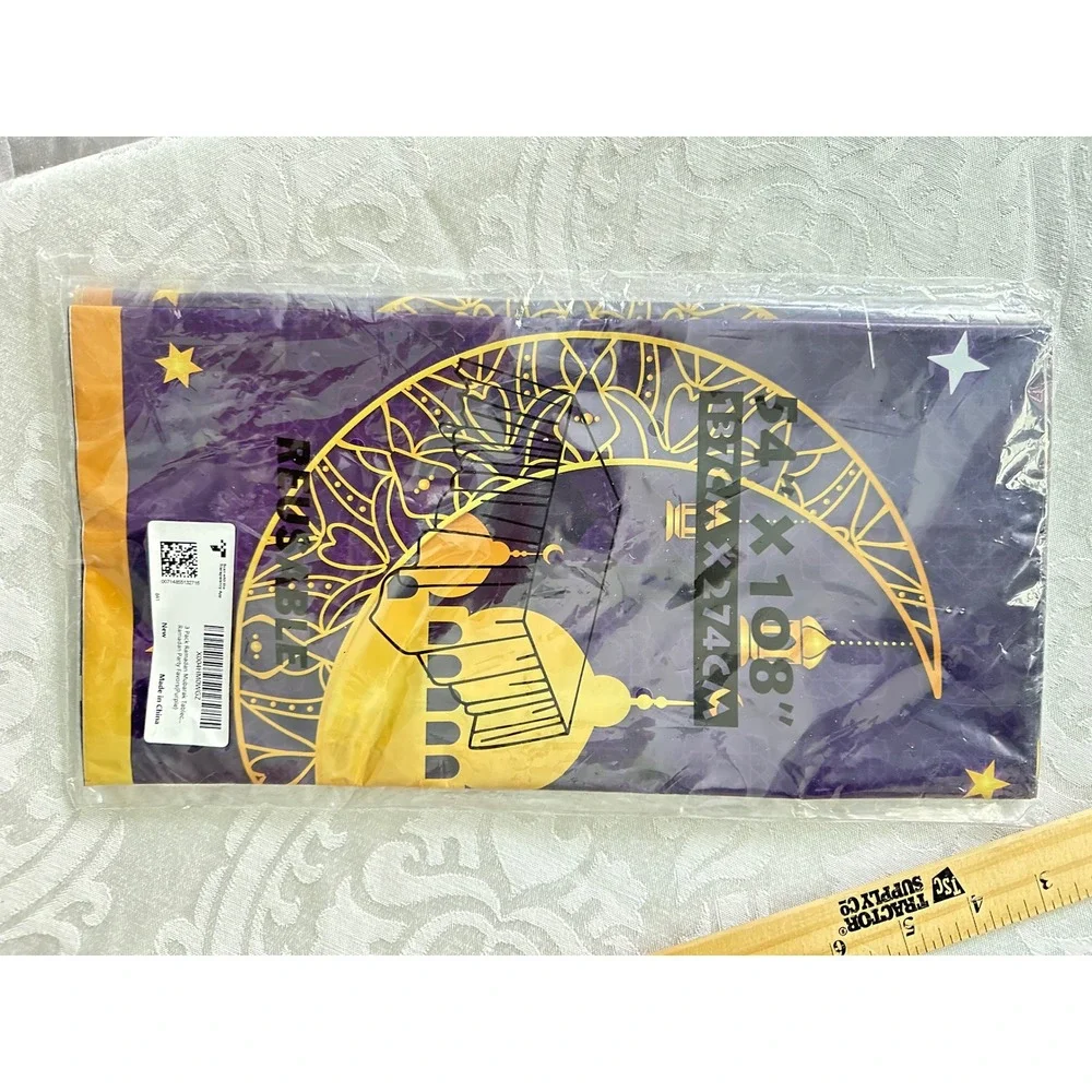 Ramadan Mubarak Tablecloth Purple‎ Gold Crescent Moon Lantern Party Decor 54x108